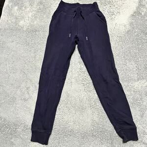 Lululemon Warm Down Jogger Pants Womens 2 7/8 Blue Cotton Terry Sweatpants